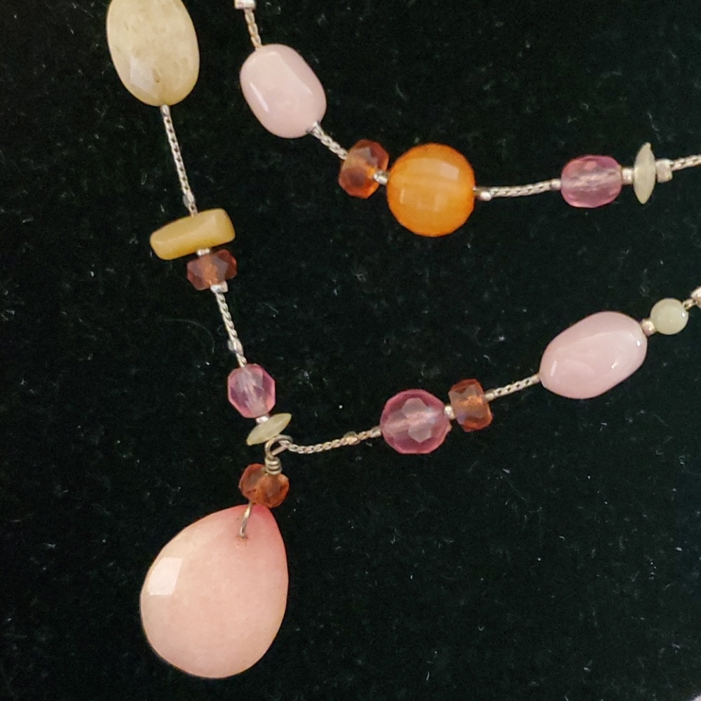 Lia Sophia pink beaded necklace with pear pendant